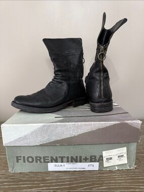 Fiorentini + Baker Black Leather Mid-Calf Back-Zip Boots